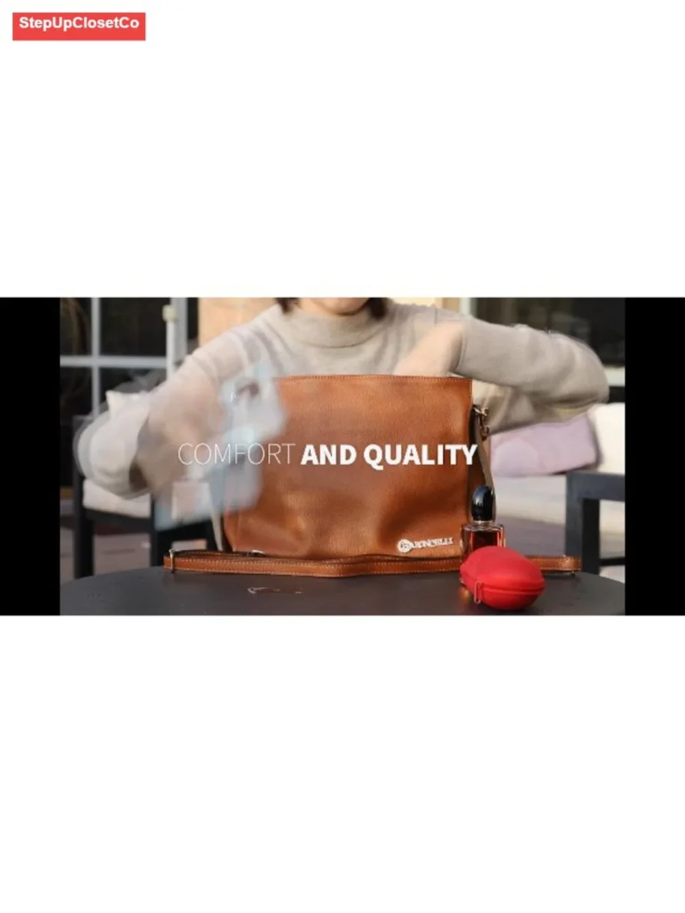 Genuine Leather Tote Bag Large Capacity Zipper Closure Made in Italy Adjustable
